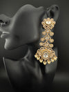 White and Gold Kundan, Pearls Chandelier Long Earrings, Bridal, Moissanite, CZ, Designer jewelry