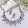 Ruby Swarovski Crystals and CZ Diamond all over Necklace Set, White Gold Plated set