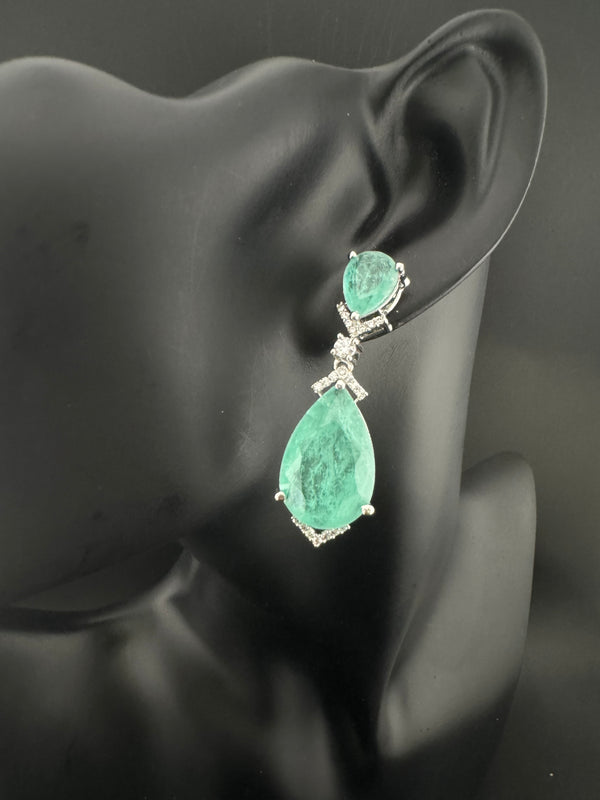 Cubic Zirconia, Diamond, Doublet stone, Silver Polish Designer inspired Dangle Drop earrings, Indian Jewelry
