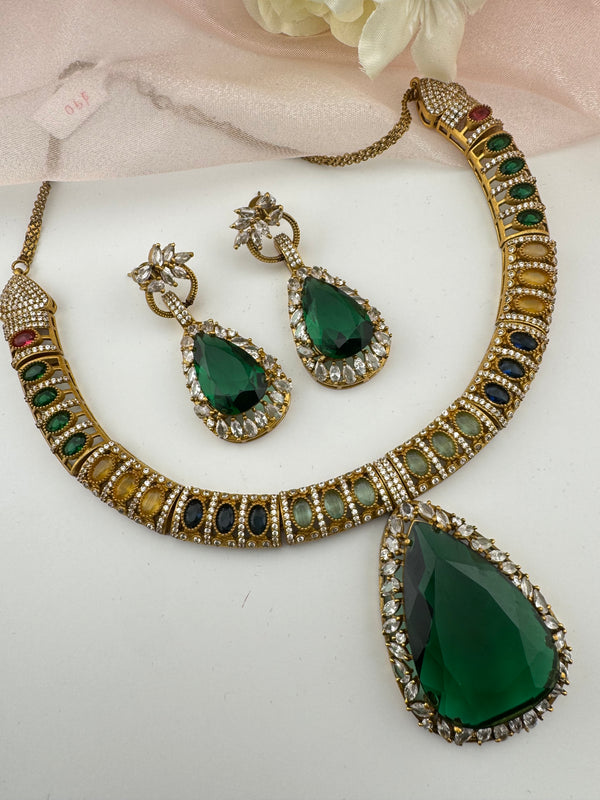 Stones, CZ/AD Gold Plated necklace set, Indian Bridal Jewelry set