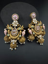 Amrapali inspired Matt Gold, Stone, Enamel, Pearl Oversized ChandBali Jhumka Earrings, designer jewelry