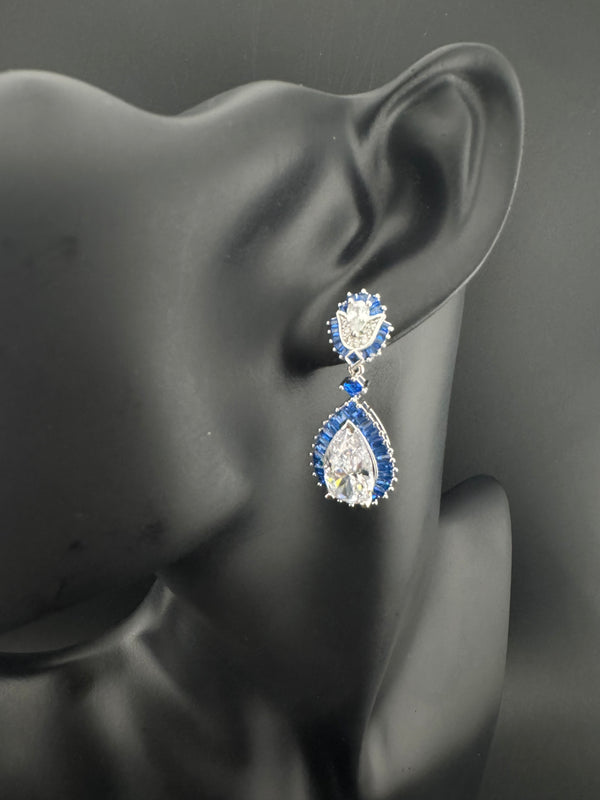 Swarovski inspired Cubic Zirconia, Diamond, channel setting Crystal stone, Silver Polish inspired Dangle Drop earrings, Indian Jewelry