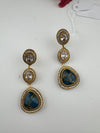Kundan, CZ, Gold, Marble Stone Long Earrings, Bridal, Moissanite, CZ, Designer jewelry