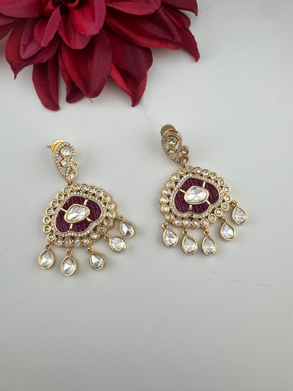 Gold and small pearls, Kundan, Cubic Zirconia Chandelier Chandbali Earrings, CZ, Designer jewelry