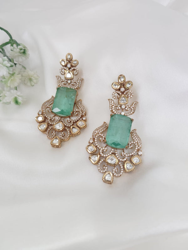 Gold with Doublet stone, kundan, cubic zirconia chandbali Drop earrings, Indian Jewelry