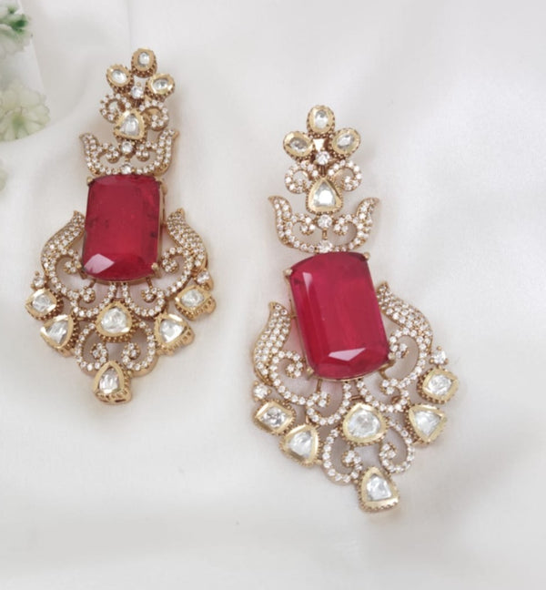 Gold with Doublet stone, kundan, cubic zirconia chandbali Drop earrings, Indian Jewelry