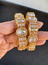 Moissanite Kundan, CZ, Openable Bracelet Bangle set of 2, Gold Polish