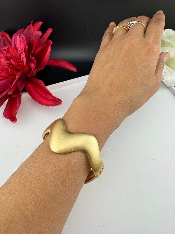 Brushed finished Gold Chunky Cuff Bracelet Bangle, Anti Tarnish, fits sizes upto 2.6"