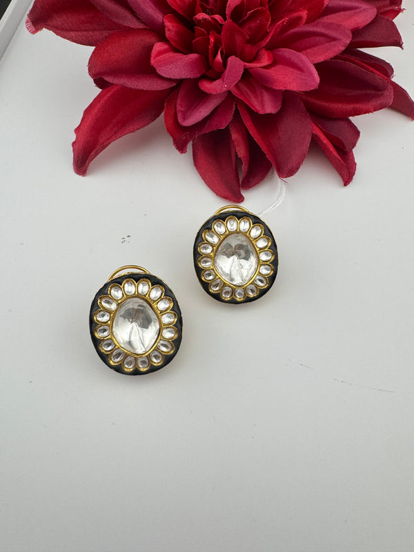 Kundan Enamel Big Stud Earrings, designer Inspired, Indian jewelry