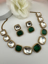 Kundan, Stones, CZ Gold Plated Green necklace set, Indian Bridal Jewelry set