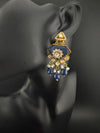 Gold Kundan, CZ, Stone, Pearls Chandelier Drop Earrings, Bridal Designer jewelry