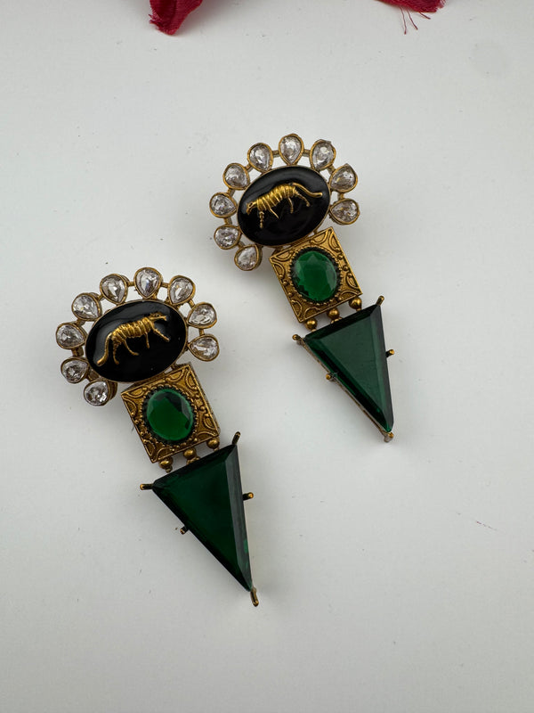 Kundan, stone, cuboz Zirconia Sabyasachi inspired Chandbali Chandelier long earring, designer jewelry