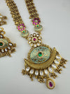 Rajwadi Kundan Enamel Stones Gold Necklace Set, Indian Bridal Rani Haar