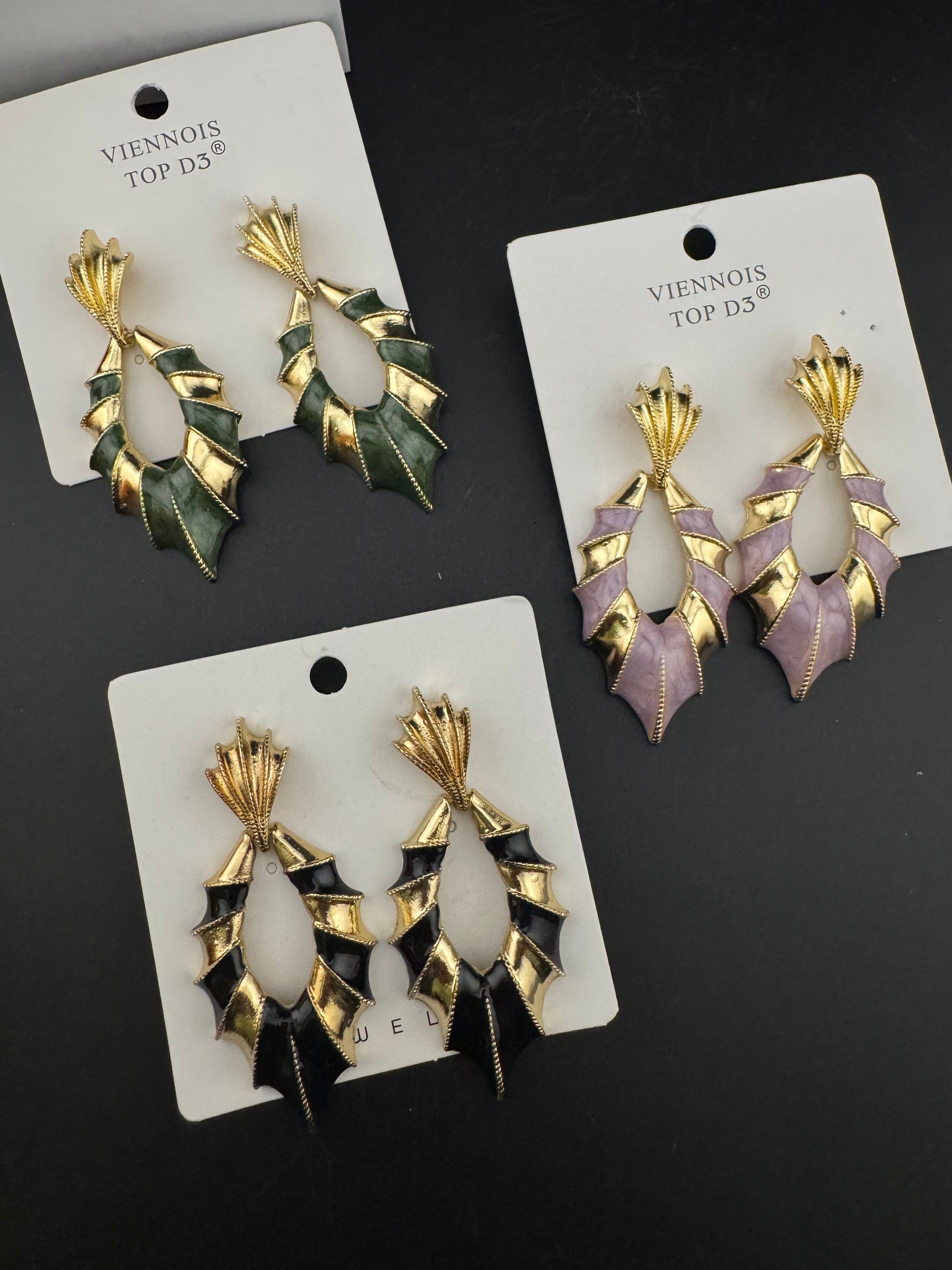 High Quality Premium Enamel and gold Designer Drop Earrings