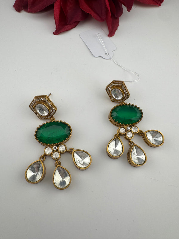 Gold Kundan, Stone Chandelier Drop Earrings, Bridal, Moissanite, CZ, Designer jewelry