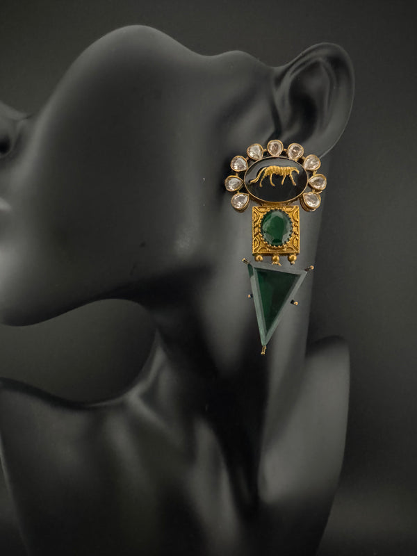 Kundan, stone, cuboz Zirconia Sabyasachi inspired Chandbali Chandelier long earring, designer jewelry