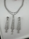 Crystals and CZ Diamond Statement double Layered Necklace Set, White Gold Plated Choker set
