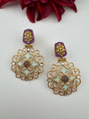 Antique Gold, Enamel, Stones Chandbali Dangle Earrings, Amrapali inspired Designer jewelry