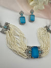 Small Pearls, CZ, Doublet Stones Choker necklace set, Indian Bridal Jewelry, chic set