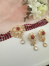 Kundan, Moissanite, MOP, CZ, Pearls Flexible Gold Choker necklace set, Indian Bridal Jewelry