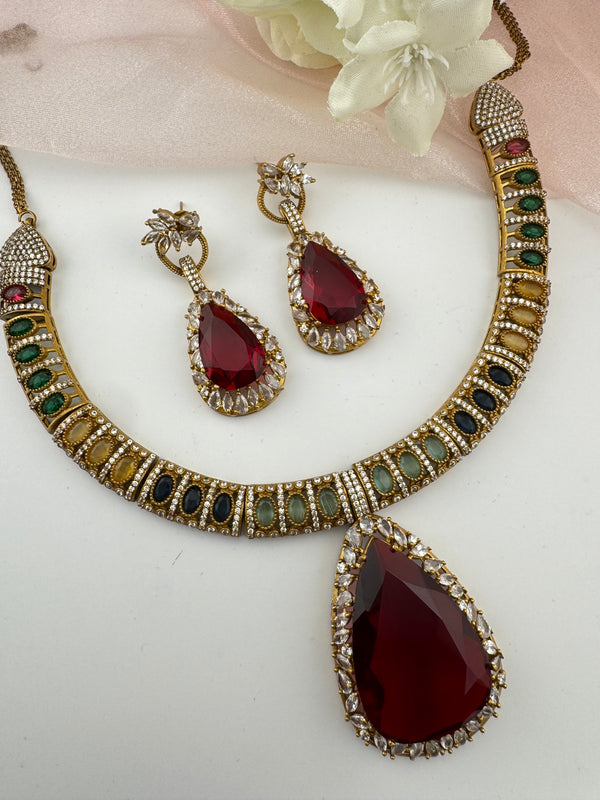 Stones, CZ/AD Gold Plated necklace set, Indian Bridal Jewelry set