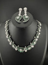 Nano Setting CZ Diamond Statement Green Necklace Set, White Gold Plated Choker, nature inspired