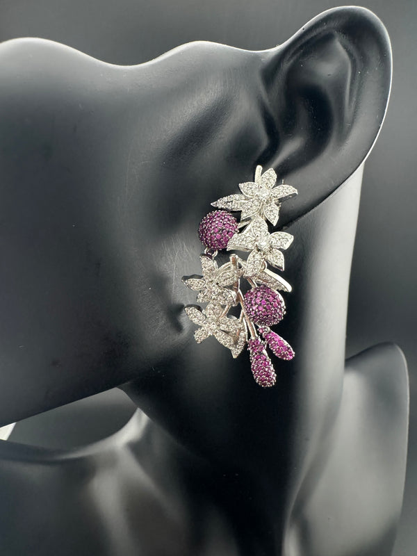 Cubic Zirconia, Diamond nano setting, flower, Victorian Dangle earrings, Indian Jewelry