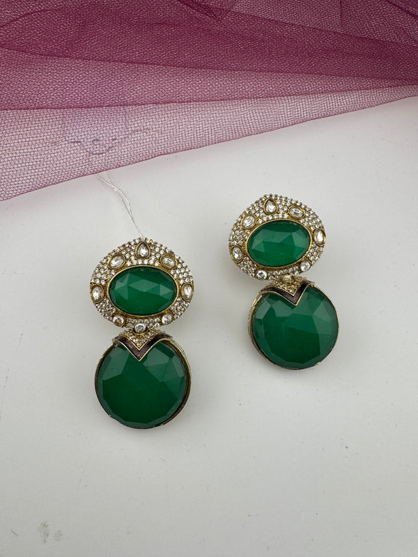 Designer inspired, Doublet stone uncut kundan and CZ chandbali Drop earrings, Indian Jewelry