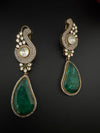 Kundan, CZ, Gold, Doublet Stone Chandelier Long Earrings, Bridal, Moissanite, CZ, Peacock Designer jewelry