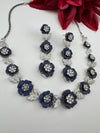 Nano Setting CZ Diamond Statement Necklace Set, White Gold Plated Choker set, nature inspired