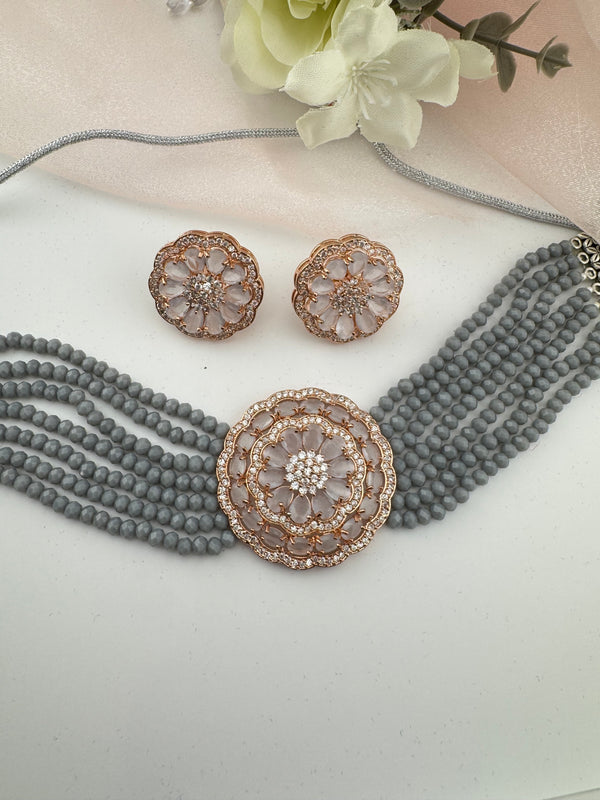 Hydro beads, CZ, Stones Choker necklace set, Indian Bridal Jewelry, chic set