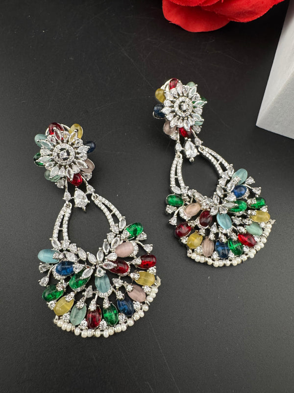 Premium Cubic Zirconia Pearl Chandelier Drop earrings is designer Inspired, Statement Drop Dangle earring, Bridal, Party, Wedding jewelry,