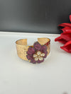Moissanite Kundan, CZ Nano Setting Cuff Bracelet Bangle, Gold Polish Bangle (Fits 2.6" Diameter)