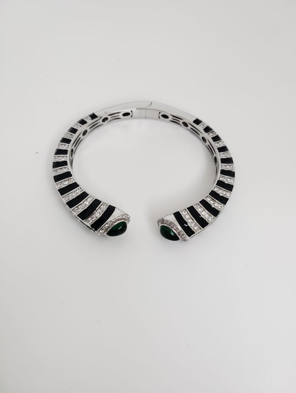 Cuff bracelet Bangale with Enamel, American Diamonds, crystal stones, CZ, Fits size upto 2.6"