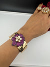 Moissanite Kundan, CZ Nano Setting Cuff Bracelet Bangle, Gold Polish Bangle (Fits 2.6" Diameter)