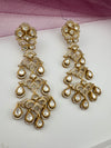 Gold with kundan, cubic zirconia chandbali Long Drop earrings, Indian Jewelry
