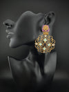 Antique Gold, Enamel, Stones Chandbali Dangle Earrings, Amrapali inspired Designer jewelry