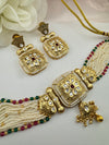 Rajwadi Choker necklace set with earrings, in kundan, pearls, hydro beads, Indian Bridal Jewelry set