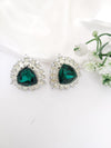 Silver Polish Crystal Stone Stud Earrings, Cubic Zirconia, AD, CZ, Indian Jewelry
