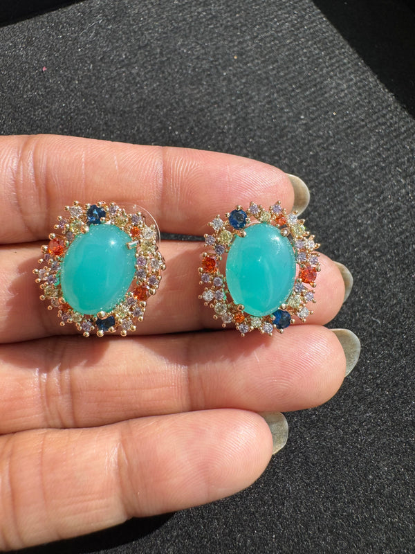 Gold Polish Doublet Stone Stud Earrings, Cubic Zirconia, AD, CZ, Indian Jewelry