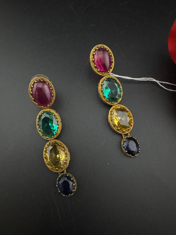 Matt Gold, stone Long Earrings, Multicolor, Bridesmaid Gift, Designer jewelry