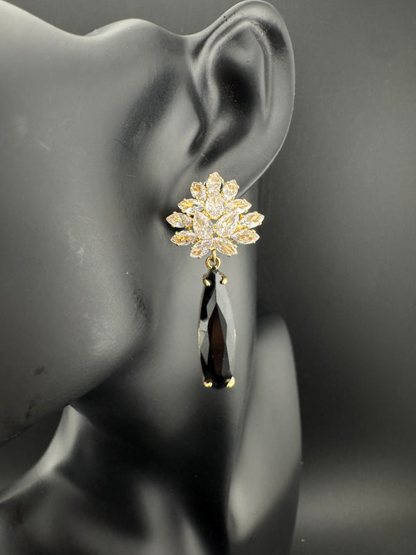 Cubic Zirconia, Diamond, Crystal stone, Gold Polish Designer inspired Dangle earrings, Indian Jewelry