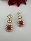 Red and Gold Kundan, Stone Chandelier Drop Earrings, Bridal, Moissanite, CZ, Designer jewelry