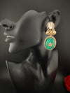 Green and Gold Kundan, Doublet Stone Chandelier Drop Earrings, Bridal, Moissanite, CZ, Designer jewelry