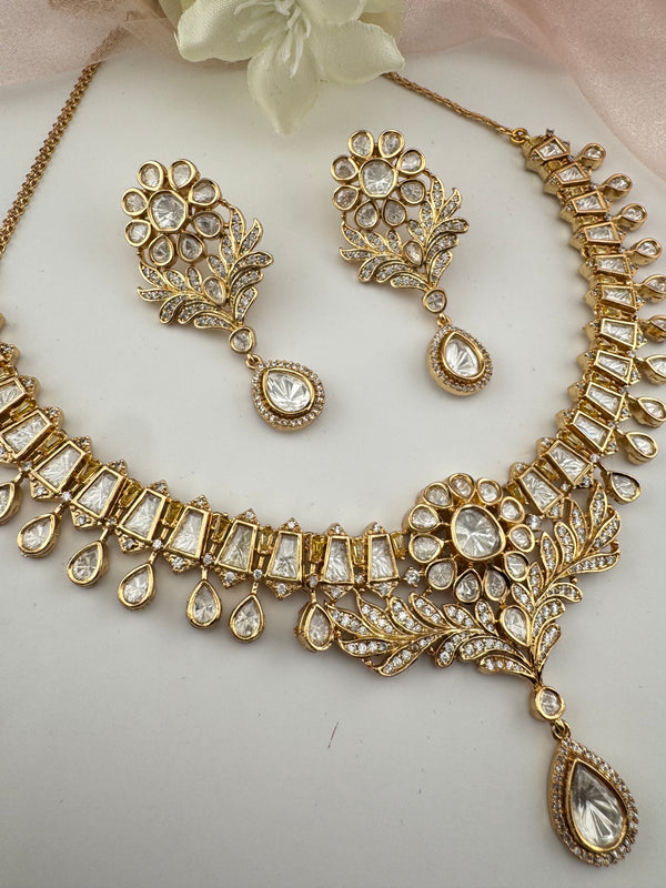 Moissanite Kundan Gold necklace set, Indian Bridal Jewelry set
