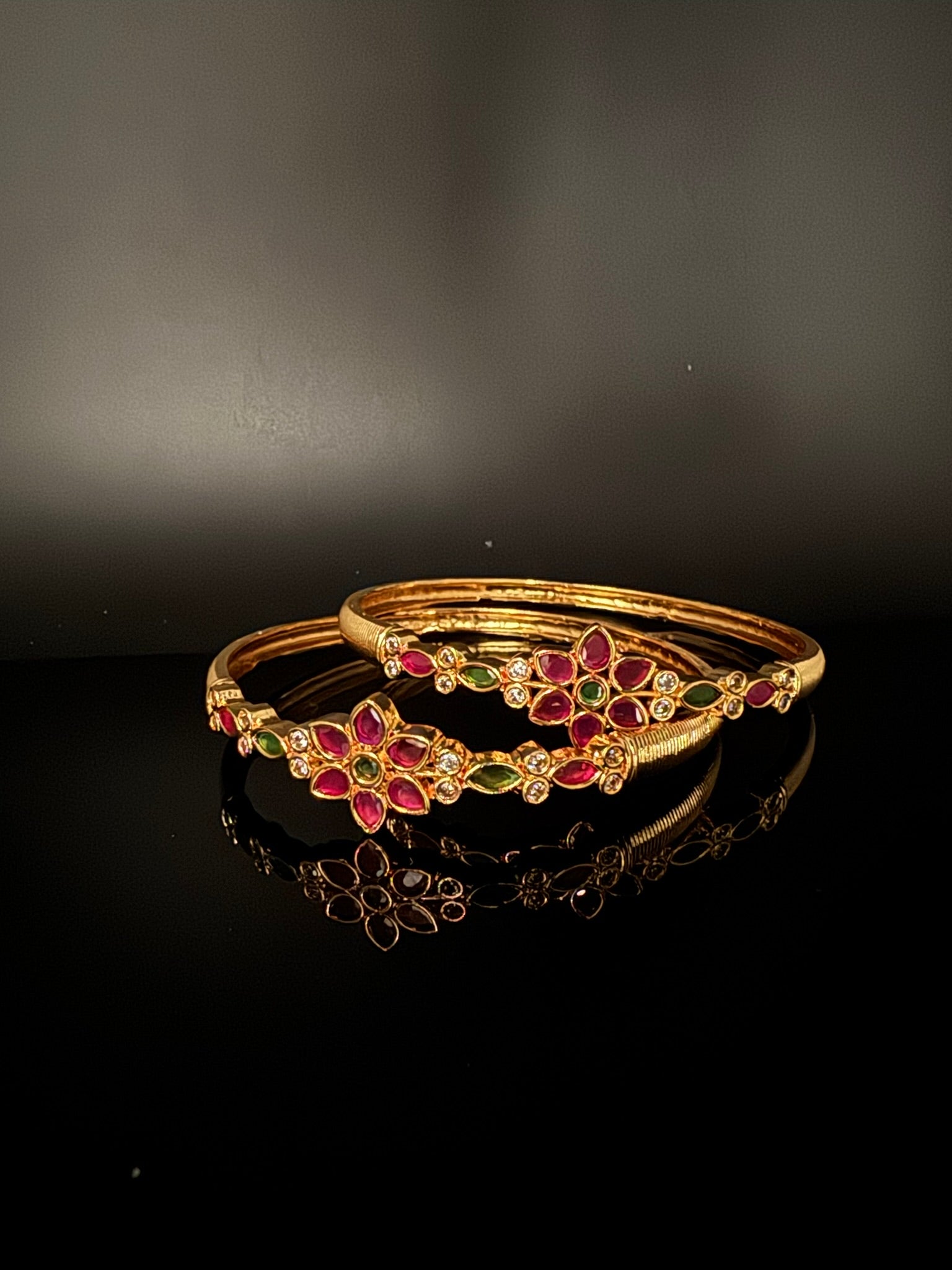 Matt Gold polish with stones kada set is Amrapali inspired Designer bangles set of 2/Indian Kada/Rajwadi Bangle/Size 2.4", 2.6" & 2.8"