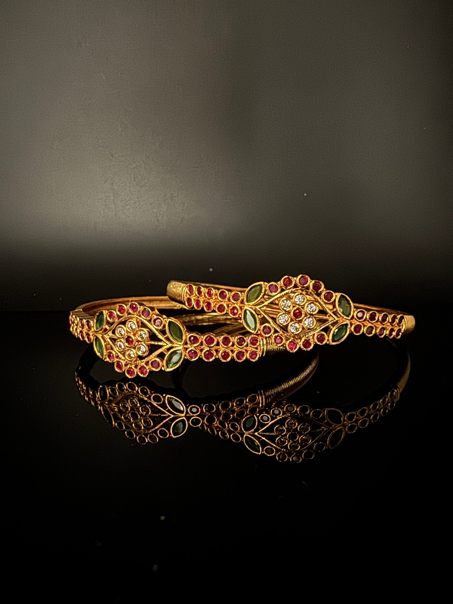 Matt Gold polish with stones kada set is Amrapali inspired Designer bangles set of 2/Indian Kada/Rajwadi Bangle/Size 2.4", 2.6" & 2.8"