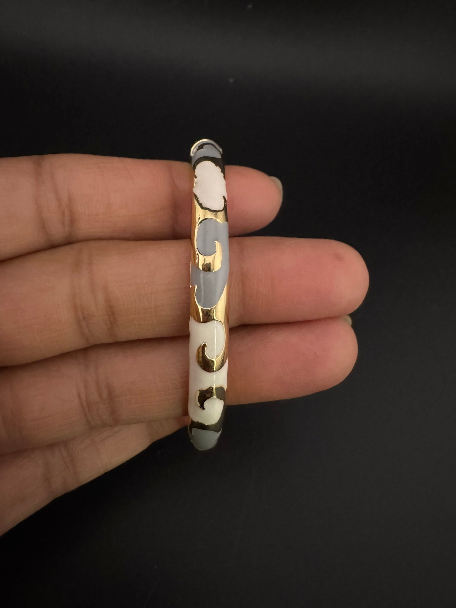 Openable Sleek Cuff Bracelet in Enamel and gold polish is Designer inspired sleek bangle/Indian Bracelet/Everyday Bracelet/Fits upto 2.6"