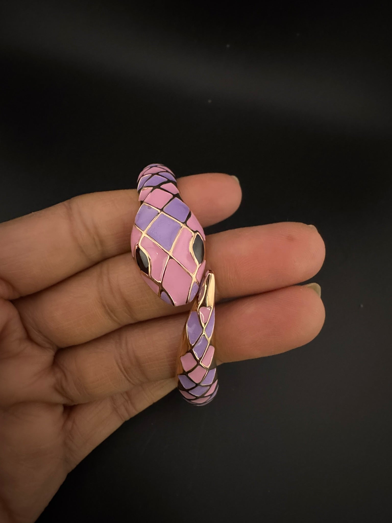 Openable Sleek Cuff Bracelet in Enamel and gold polish Snake Bracelet bangle/Indian Bracelet/Everyday Bracelet/Fits upto 2.6"