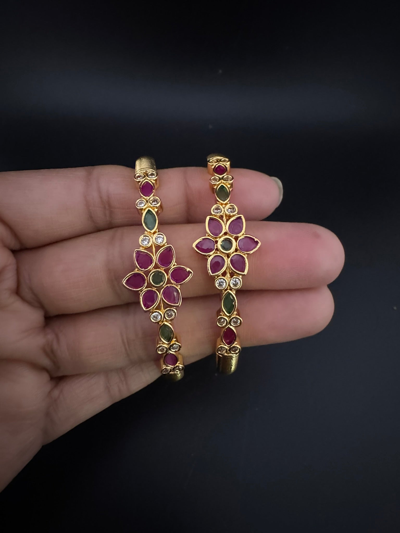 Matt Gold polish with stones kada set is Amrapali inspired Designer bangles set of 2/Indian Kada/Rajwadi Bangle/Size 2.4", 2.6" & 2.8"